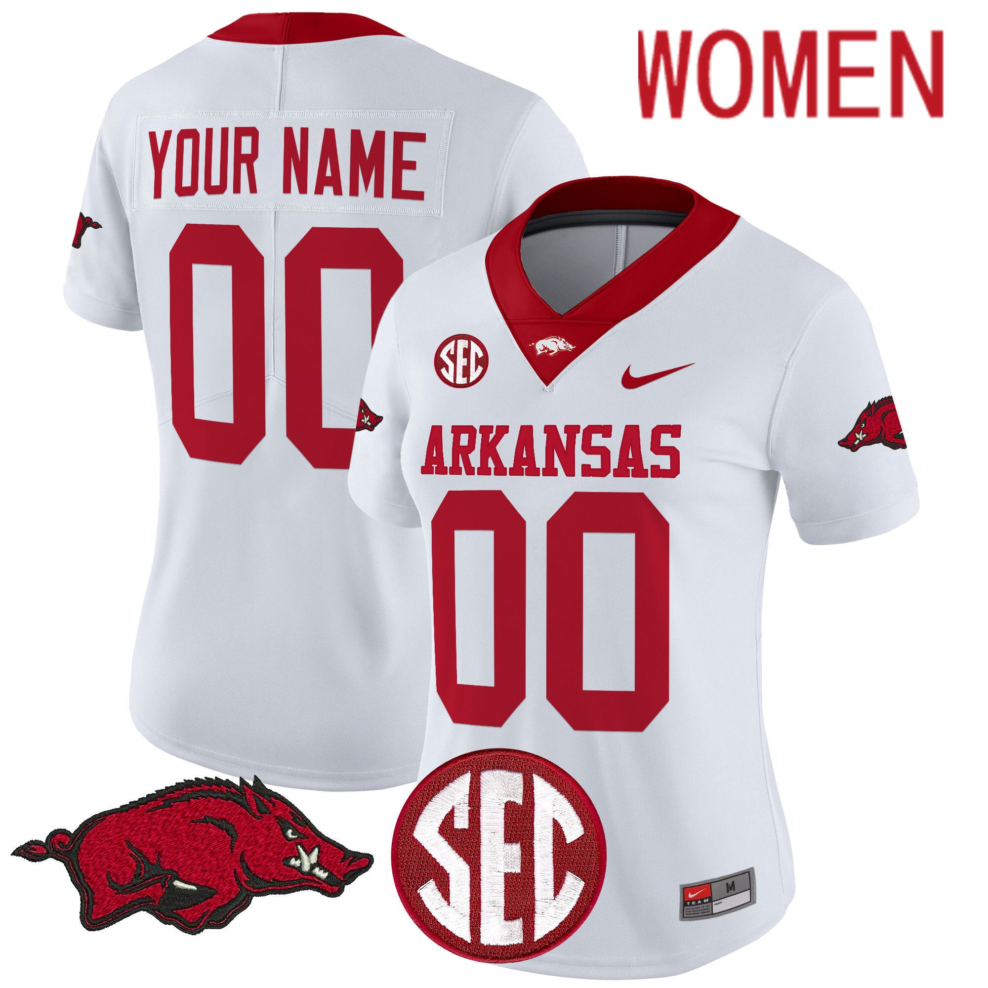 Women Arkansas Razorbacks White Nike 2024 Vapor Limited Custom NCAA Jersey->customized ncaa jersey->Custom Jersey